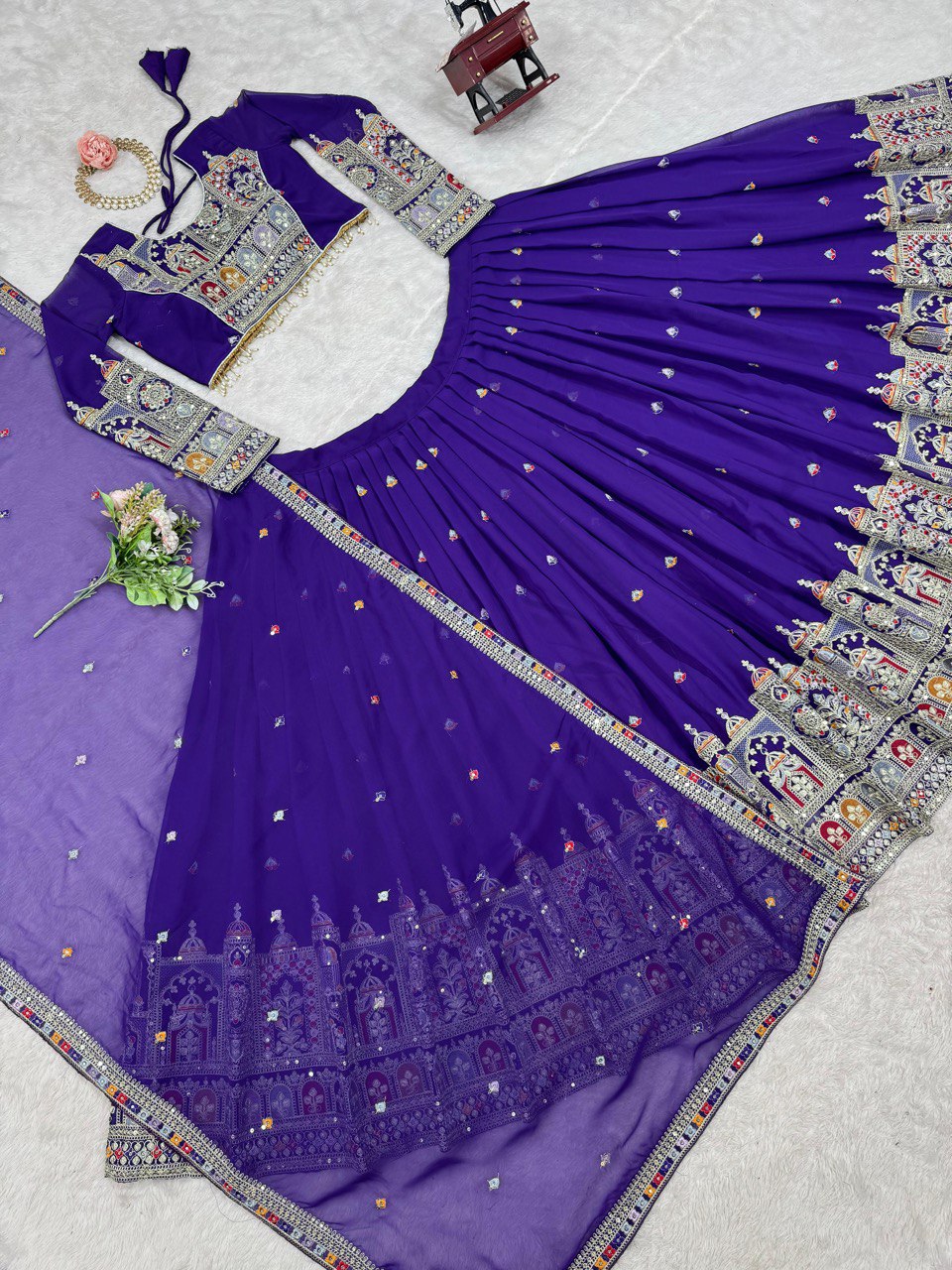 Designer Gorgette Thread Dori work Purple Color Lehengha  Choli