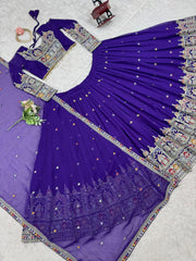 Designer Gorgette Thread Dori work Purple Color Lehengha  Choli