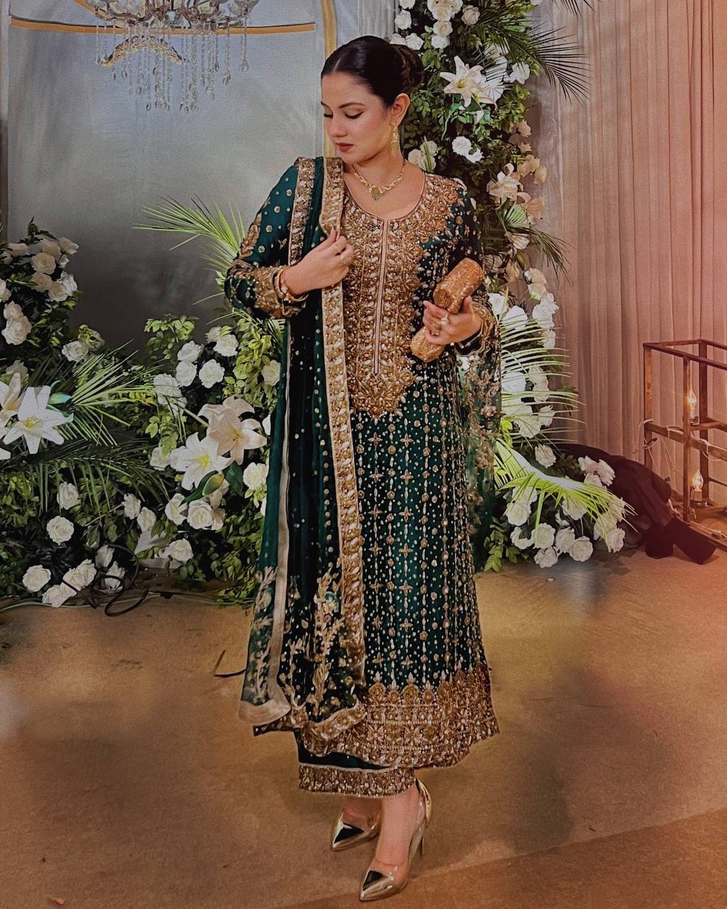 Awesome Green Color Jimmy Chu  Embroidery & Sequins Work Salwar Suit