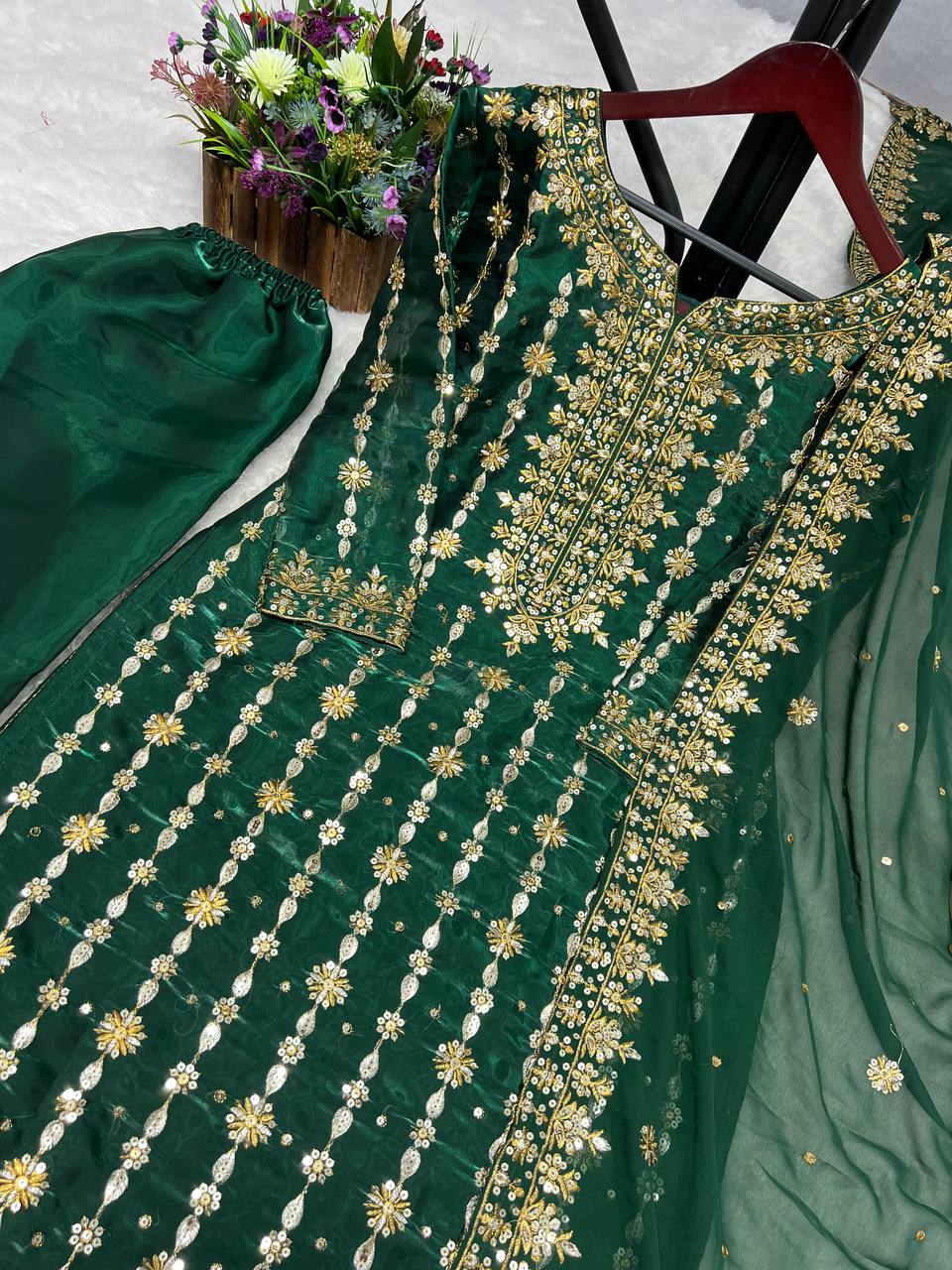 Awesome Green Color Jimmy Chu  Embroidery & Sequins Work Salwar Suit