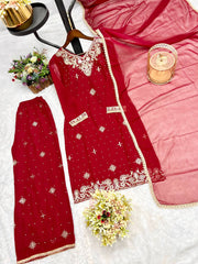 Admiring Embroidery Sequence Red Color Palazzo  suit