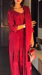 Shine Red Color Embroidery Work Salwar Suit With Dupatta