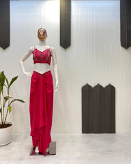 Designer French Silk Draped Skirt Set with Shrug & Tube Blouse