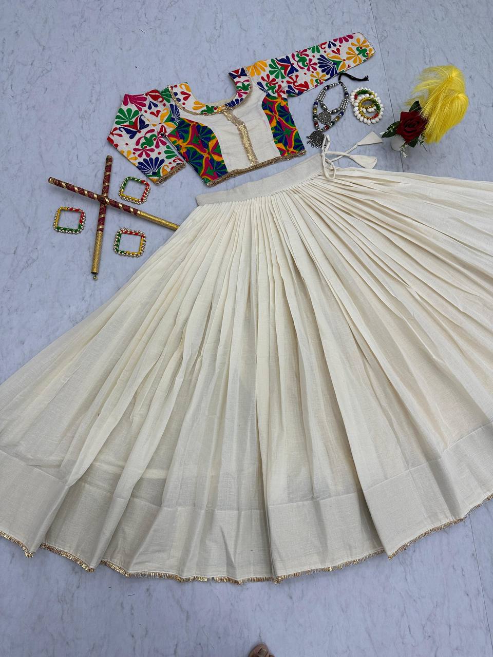 Navratri Special Pure Cotton Off White Color Kachchhi Work Choli