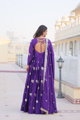 Mesmerizing Embroidery Sequence Work Purple Color Gown