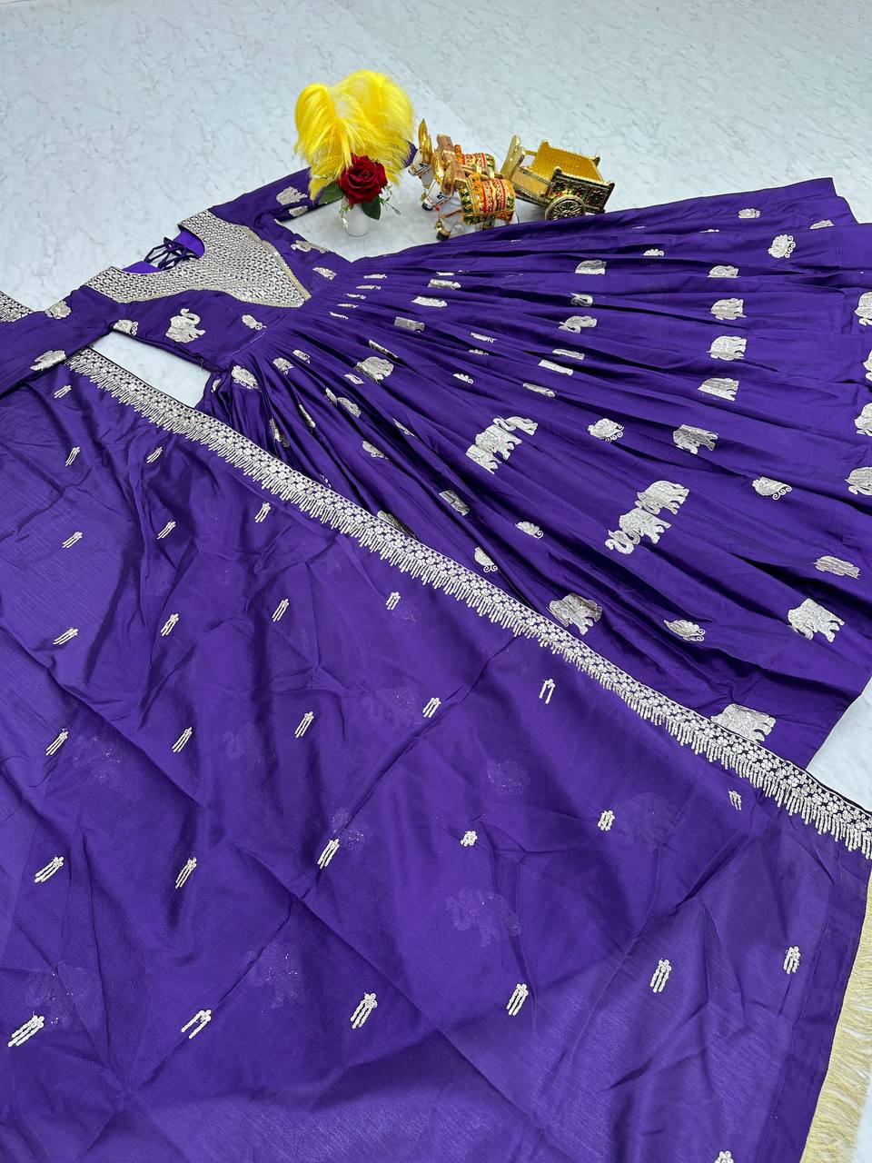 Mesmerizing Embroidery Sequence Work Purple Color Gown
