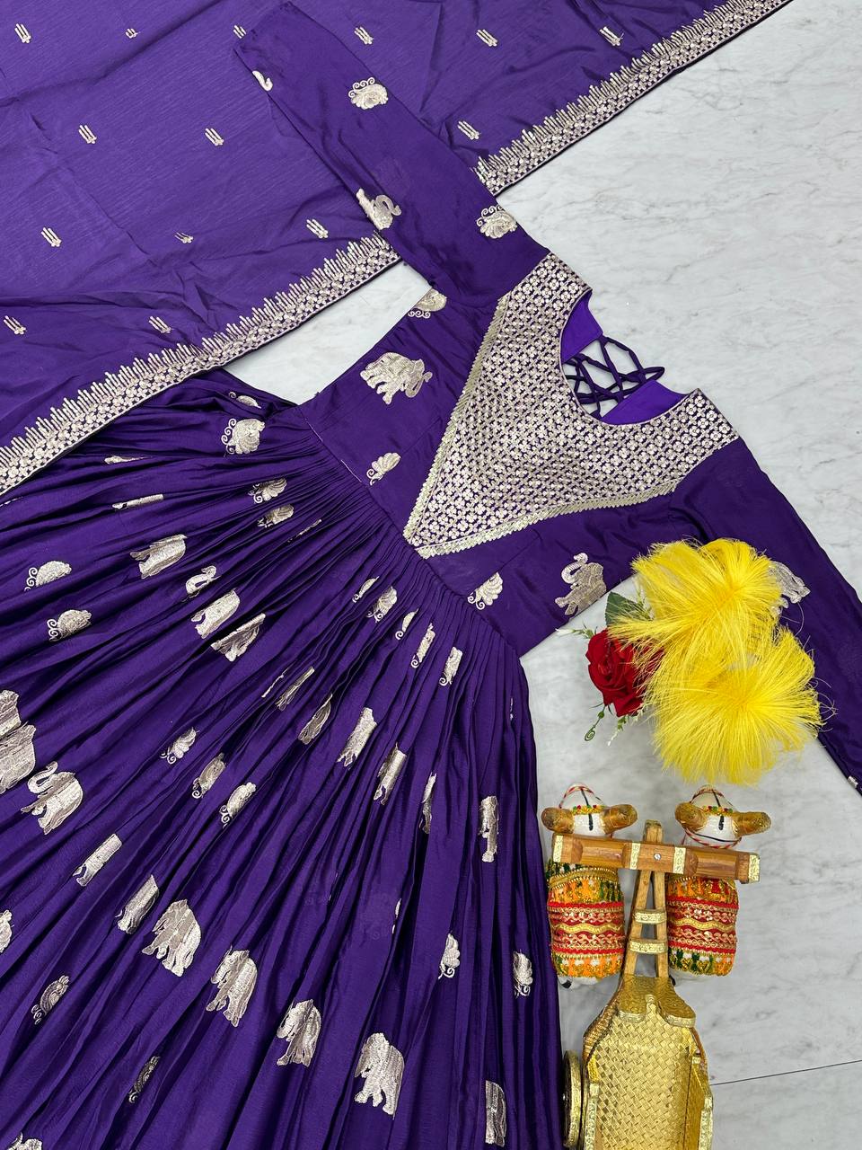 Mesmerizing Embroidery Sequence Work Purple Color Gown