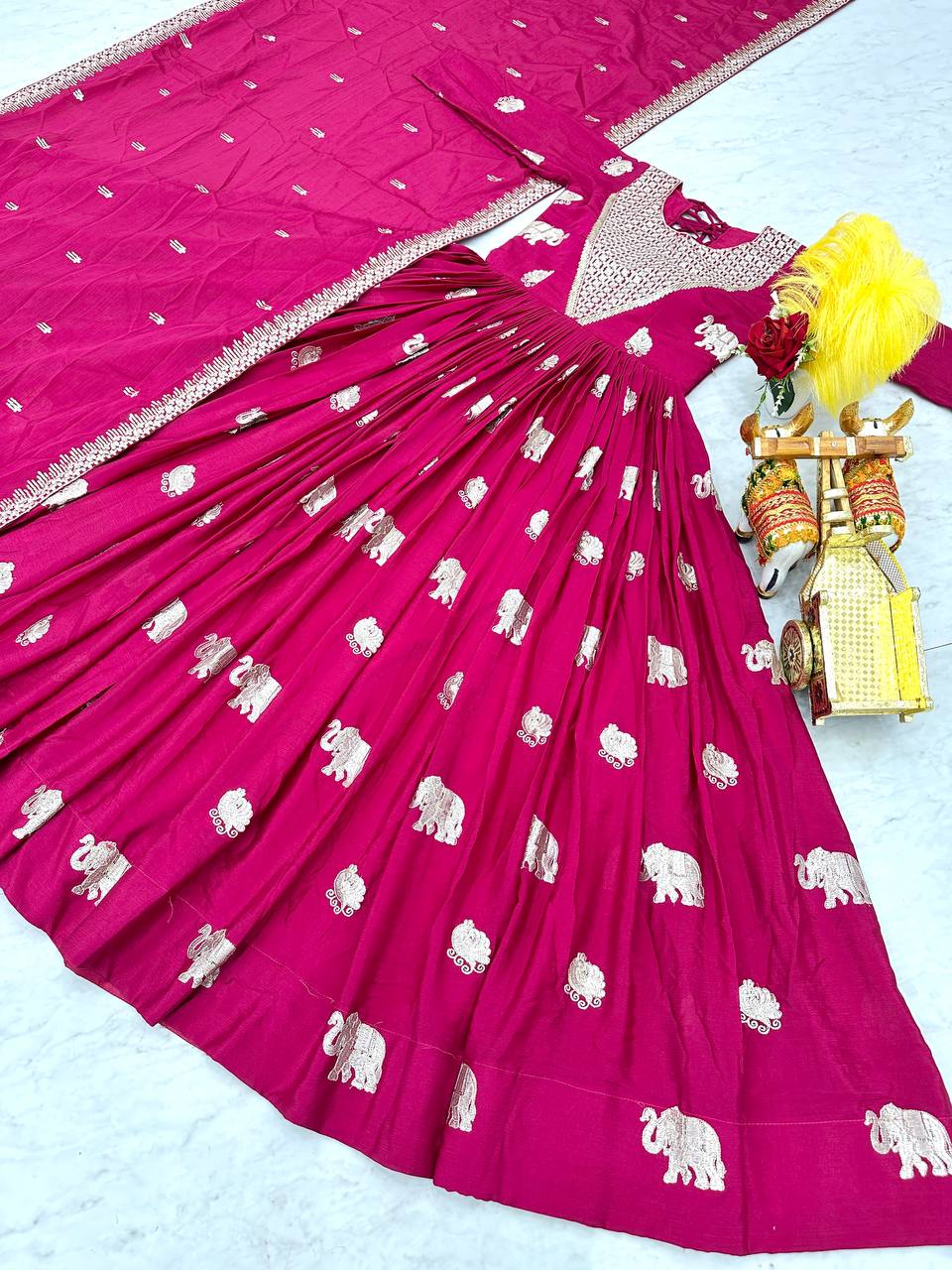Mesmerizing Embroidery Sequence Work Pink Color Gown