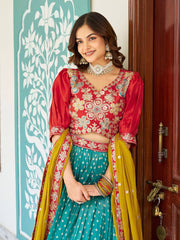 Embellished Sequence Work Rama Color Lehenga  Choli