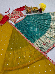 Embellished Sequence Work Rama Color Lehenga  Choli