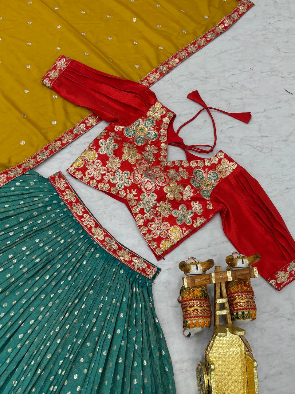 Embellished Sequence Work Rama Color Lehenga  Choli