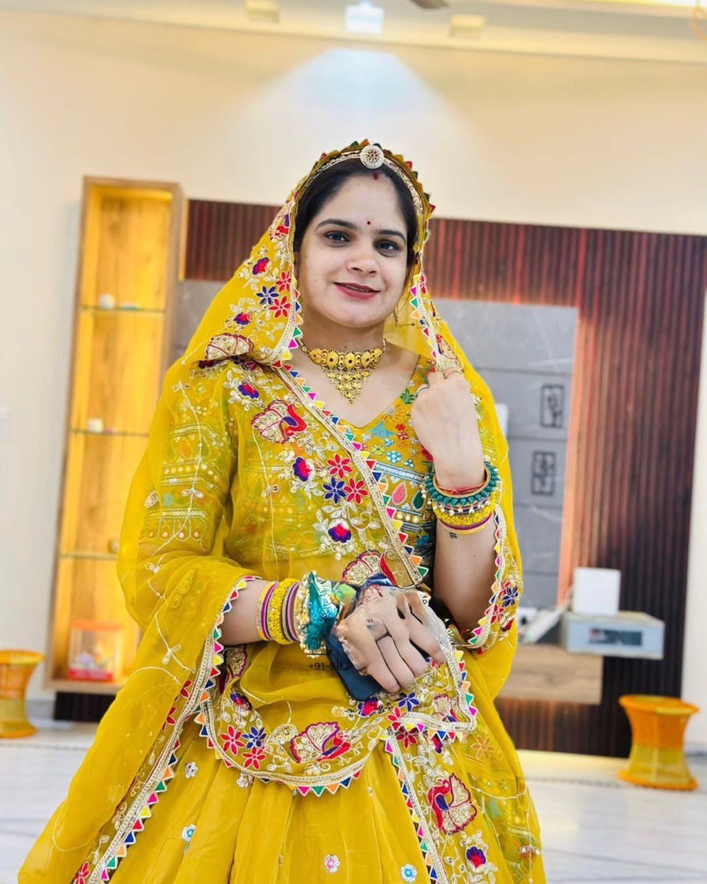 Navratri Special Gorgette Yellow Color With Thread Work Lehenga Choli