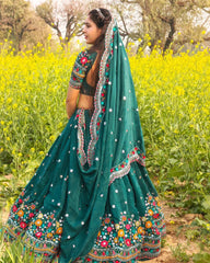 Navratri Special Gorgette Dark Green With Thread Work Lehenga Choli