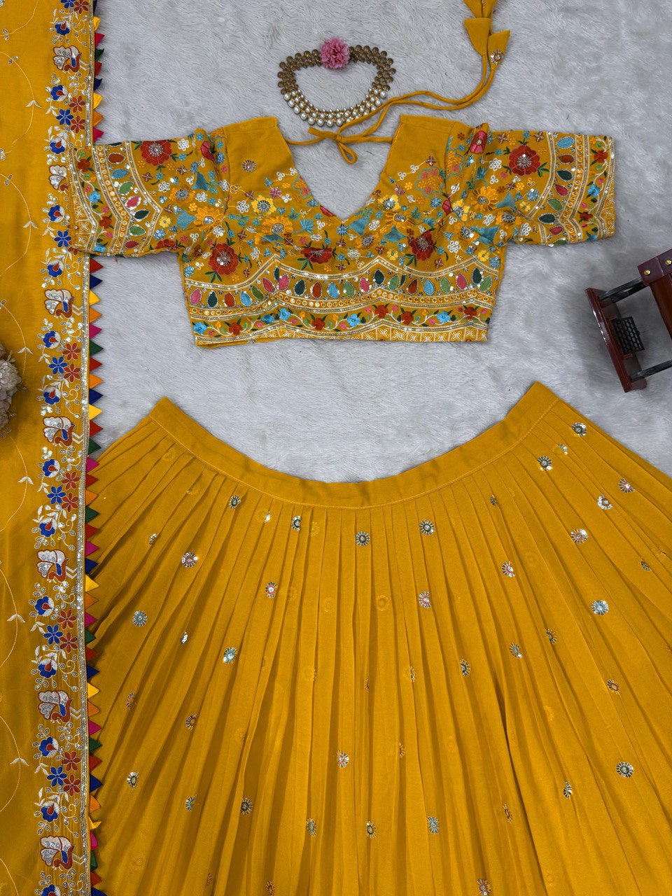Navratri Special Gorgette Yellow Color With Thread Work Lehenga Choli