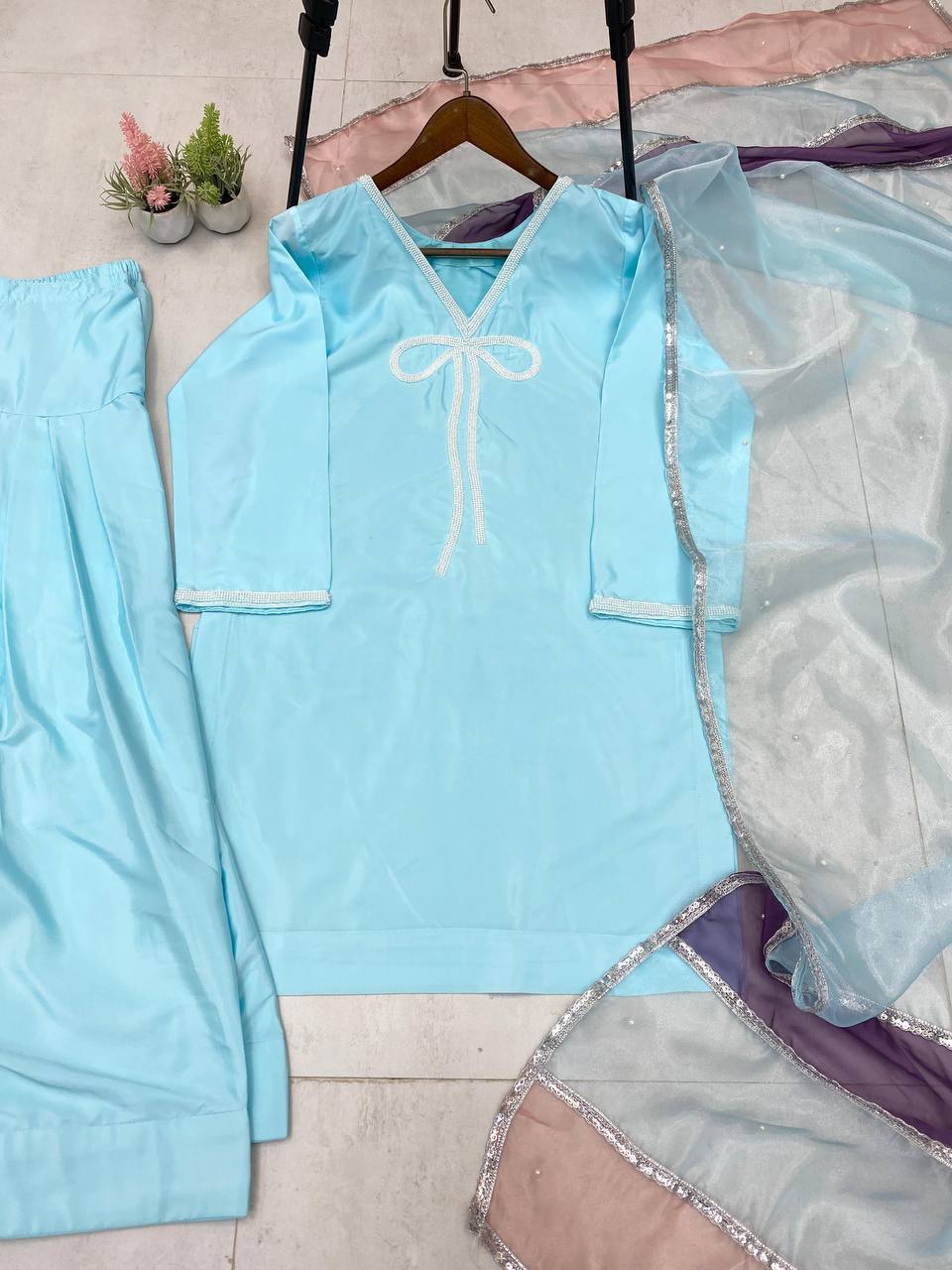 Exclusive French Creape Sky Blue Color  Salwar Suit