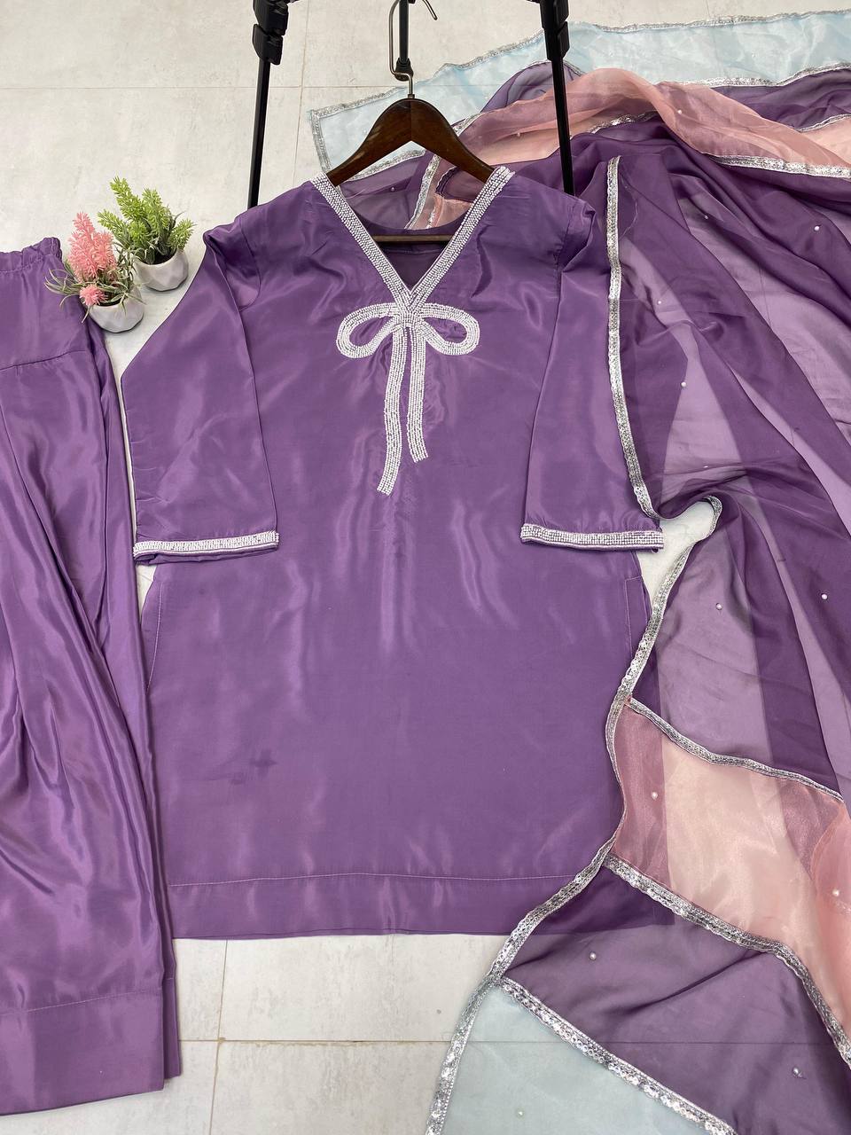 Exclusive French Creape Purple Color  Salwar Suit