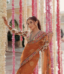 Fashionable Butterfly Net Orange Color  Saree