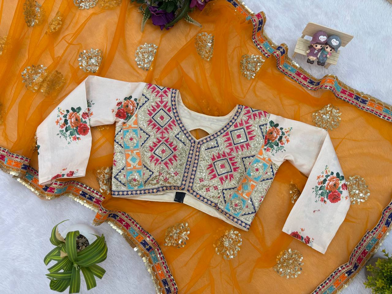 Fashionable Butterfly Net Orange Color  Saree