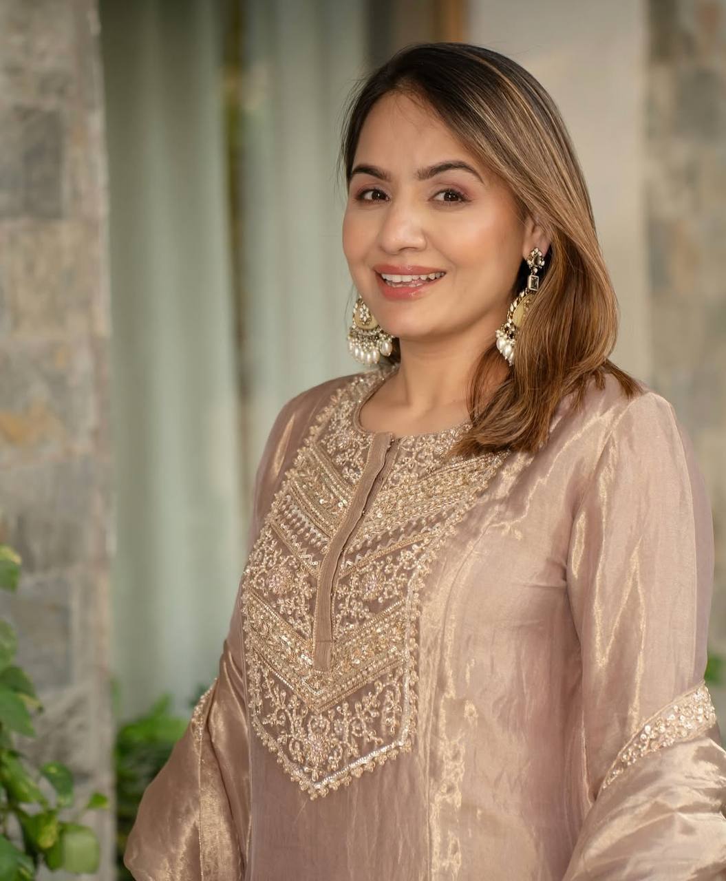 Ravishing Fandy Silk  Beige Color Embroidery Work Salwar Suit