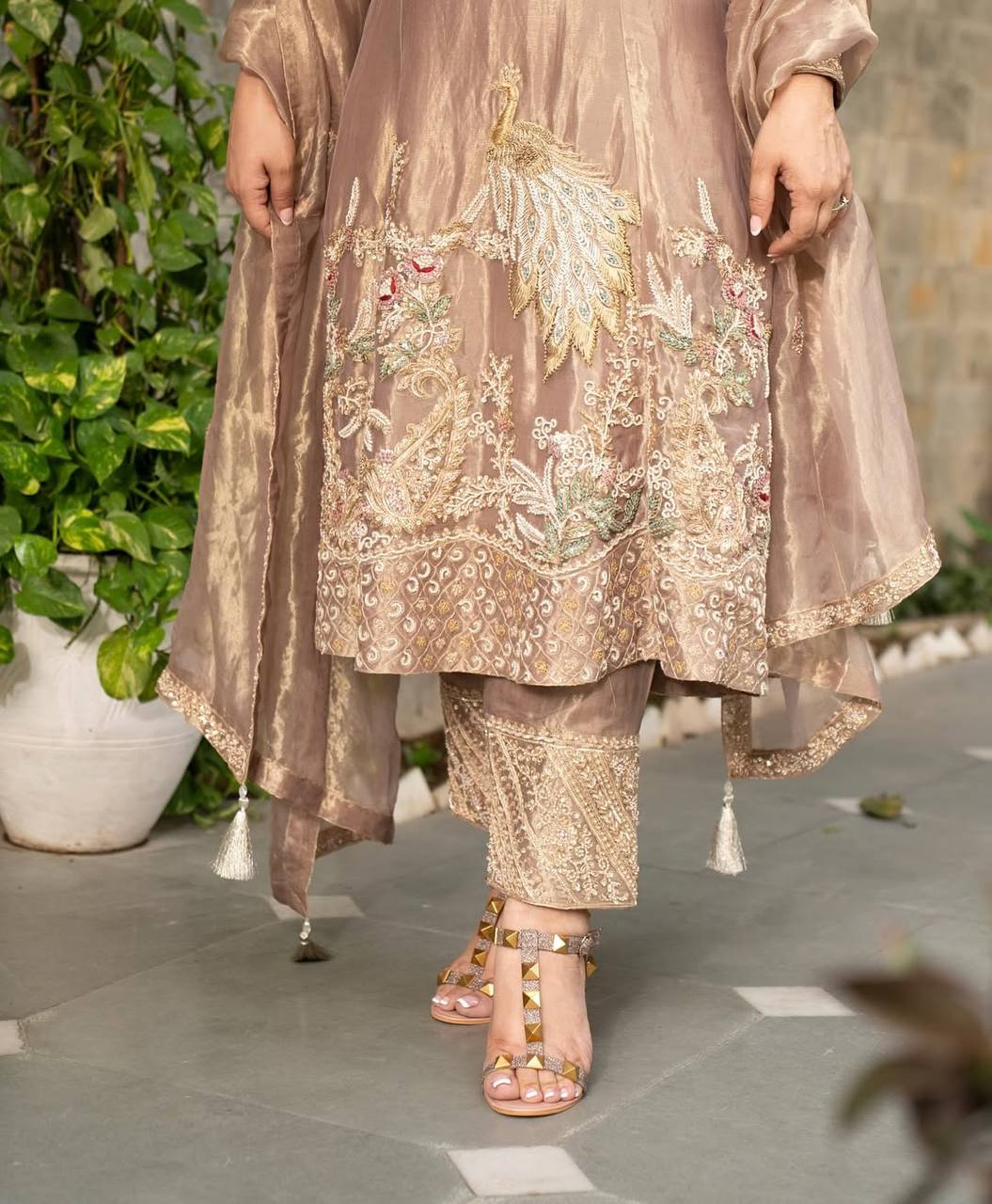 Ravishing Fandy Silk  Beige Color Embroidery Work Salwar Suit