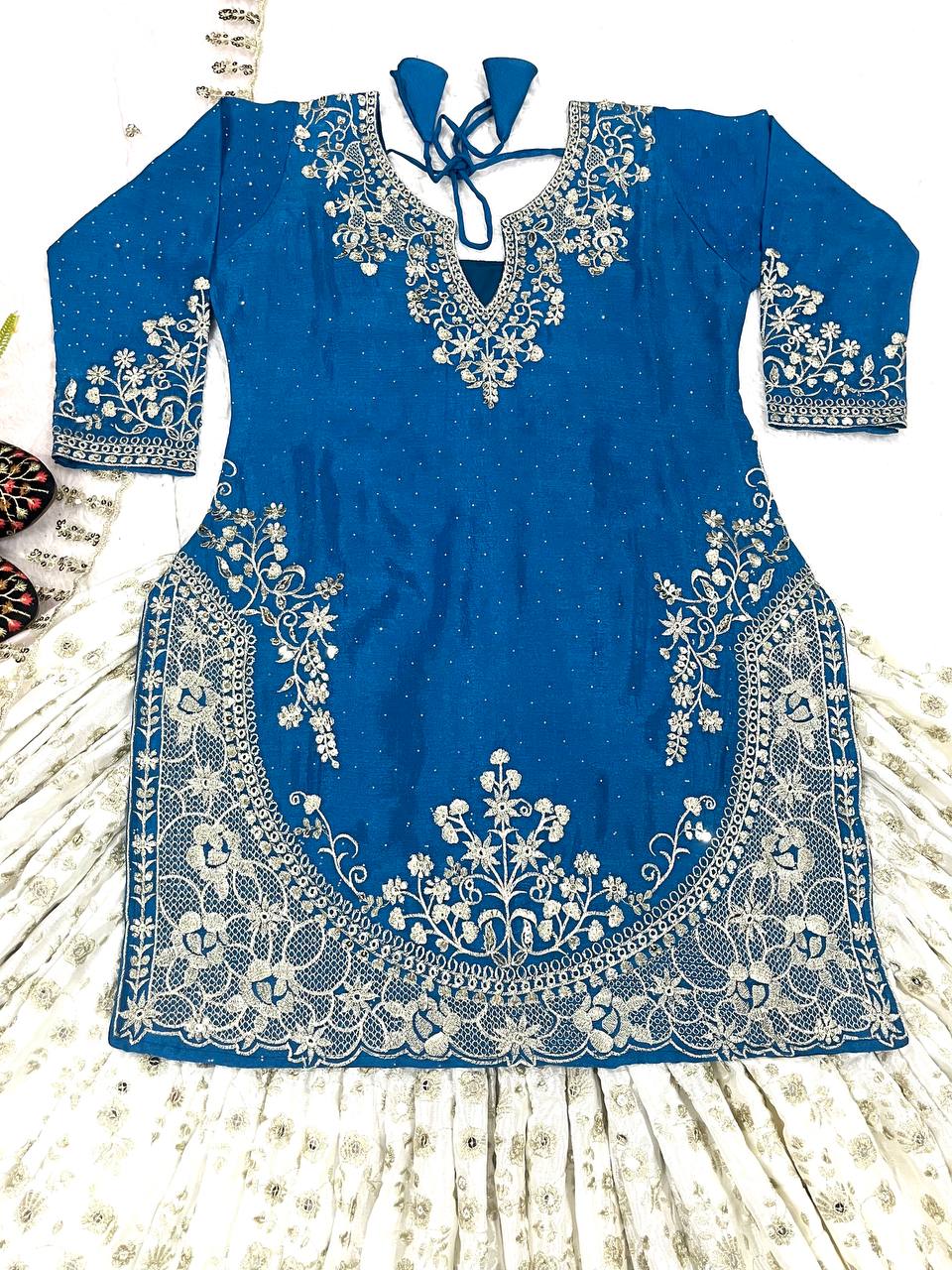 Punjabi Style White Color Chinon silk Sequence Work Lehenga With Top With Dupatta