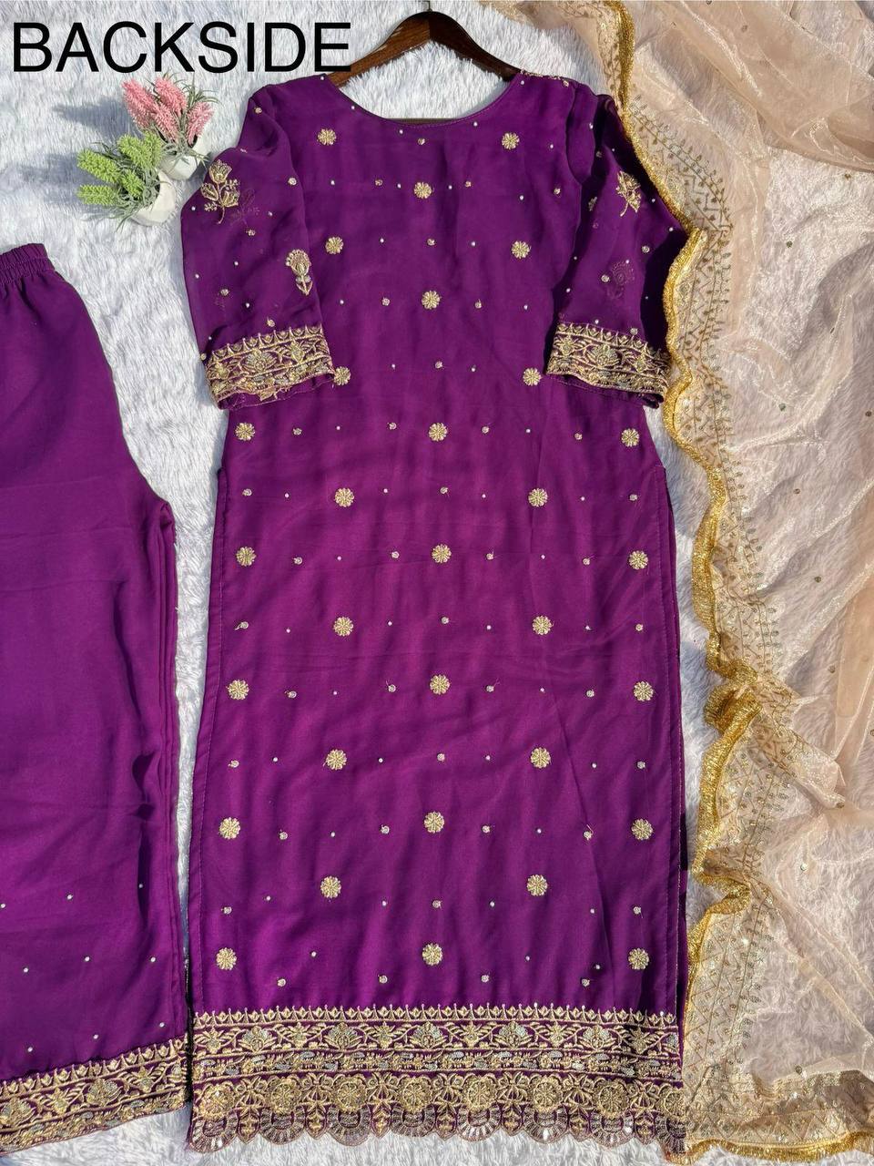 Purple Color  Chinon Sharara Suit Set with Organza Dupatta | Sequin Embroidery