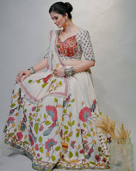 White Navratri Special Pure Cotton Chaniya Choli with Gamathi & Real Mirror Work