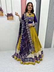 Mehndi Color Navratri Special Cotton Chaniya Choli Set with Heavy Embroidery & Sequence Work