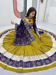 Mehndi Color Navratri Special Cotton Chaniya Choli Set with Heavy Embroidery & Sequence Work