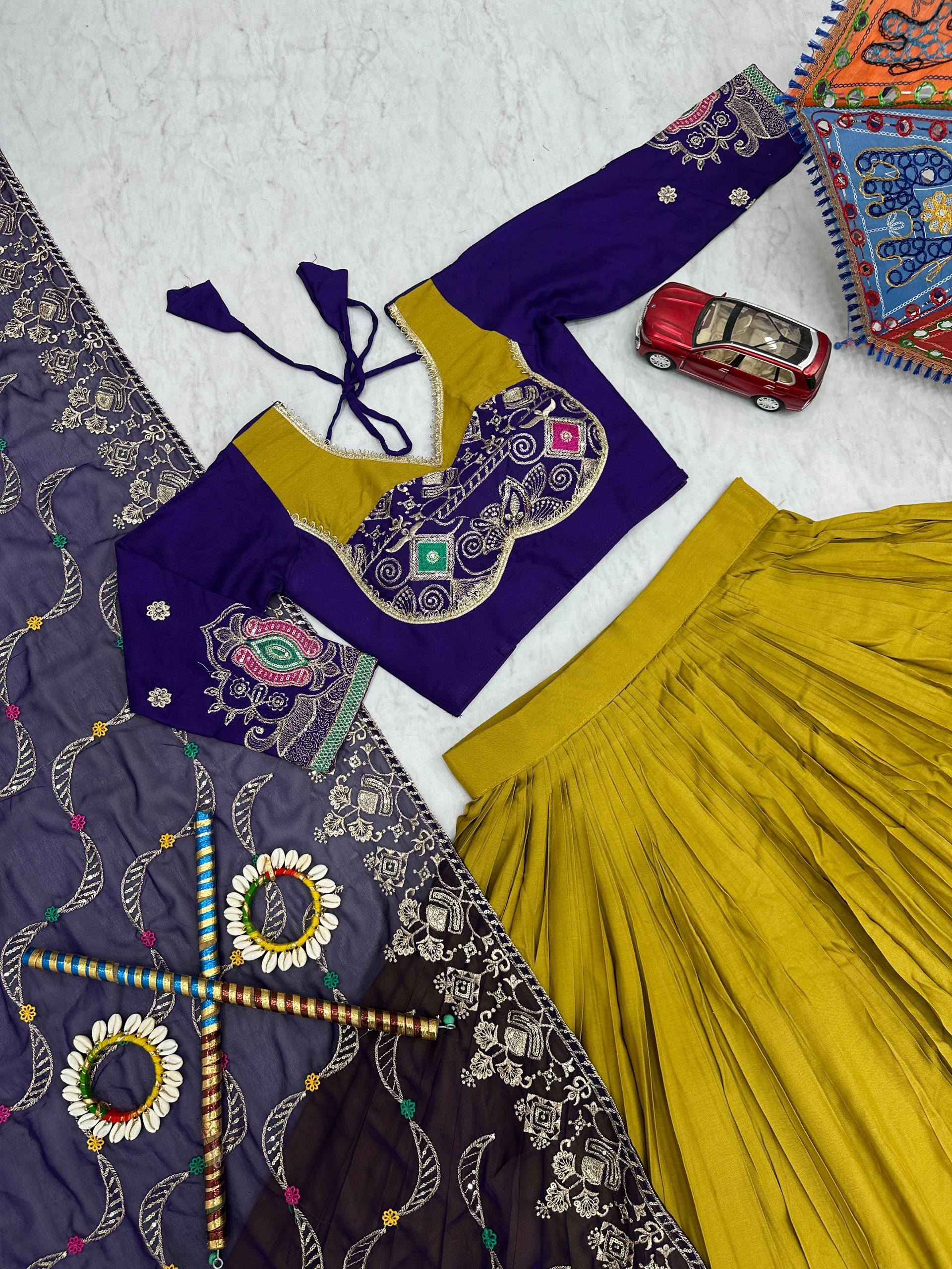 Mehndi Color Navratri Special Cotton Chaniya Choli Set with Heavy Embroidery & Sequence Work