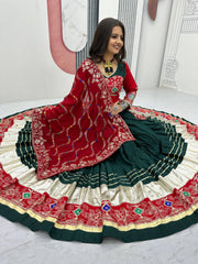 Green Color Navratri Special Cotton Chaniya Choli Set with Heavy Embroidery & Sequence Work