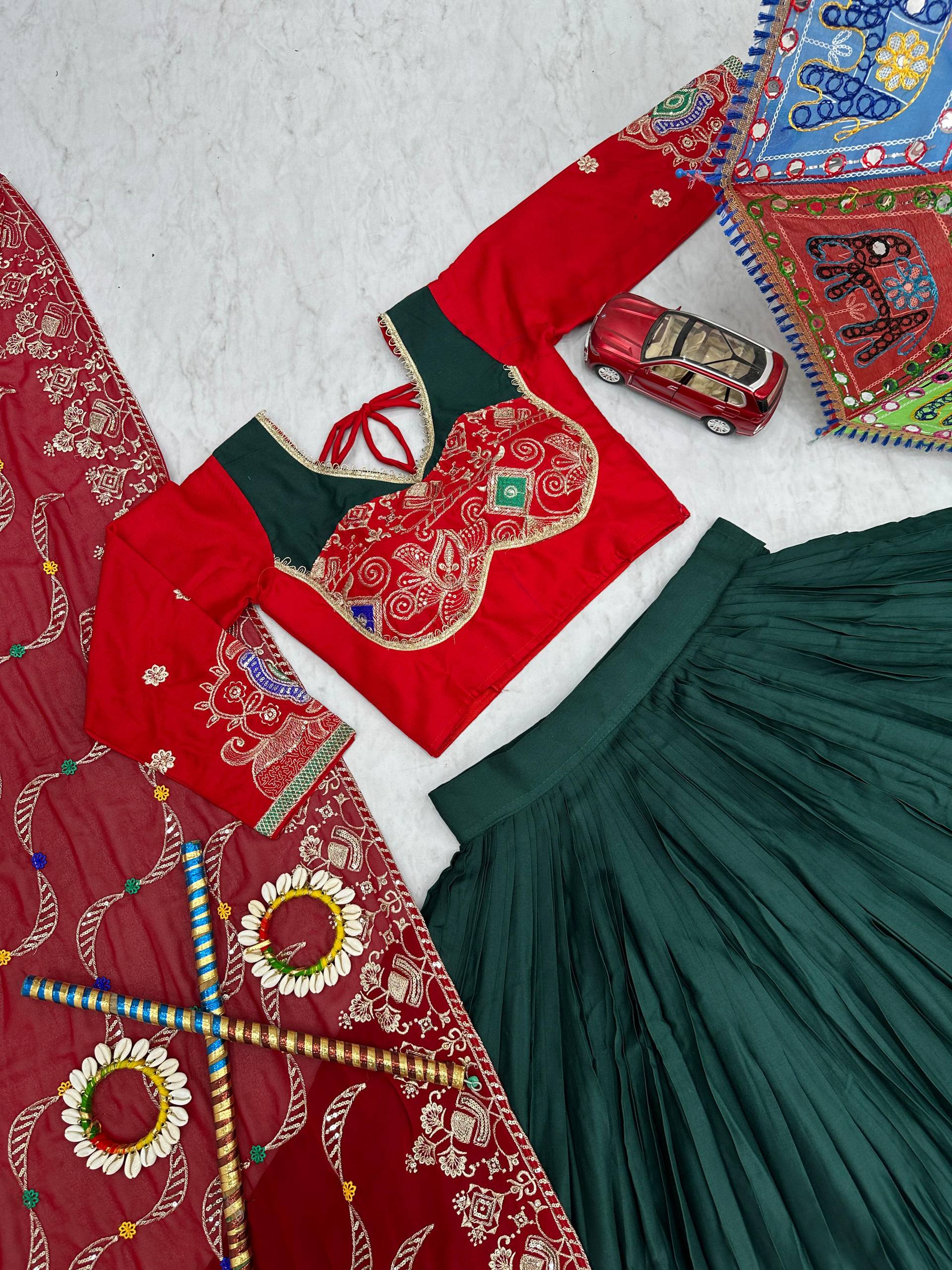 Green Color Navratri Special Cotton Chaniya Choli Set with Heavy Embroidery & Sequence Work