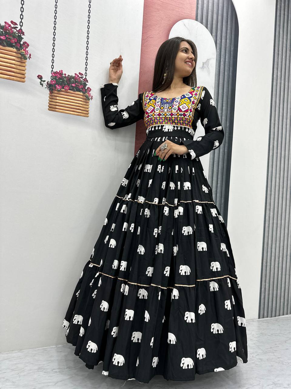 Pure Cotton Navratri Gown with Embroidery Gamathi Work