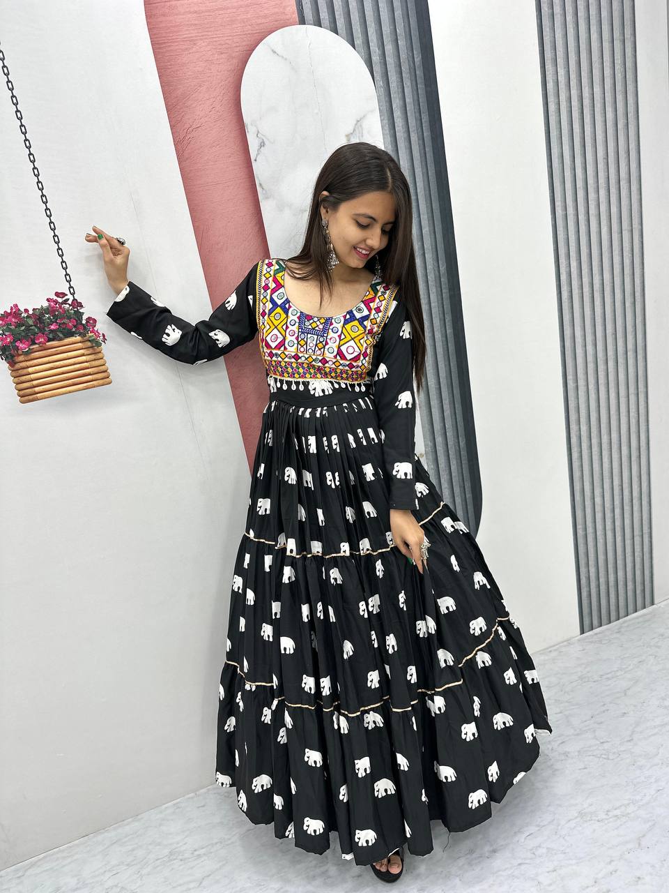 Pure Cotton Navratri Gown with Embroidery Gamathi Work
