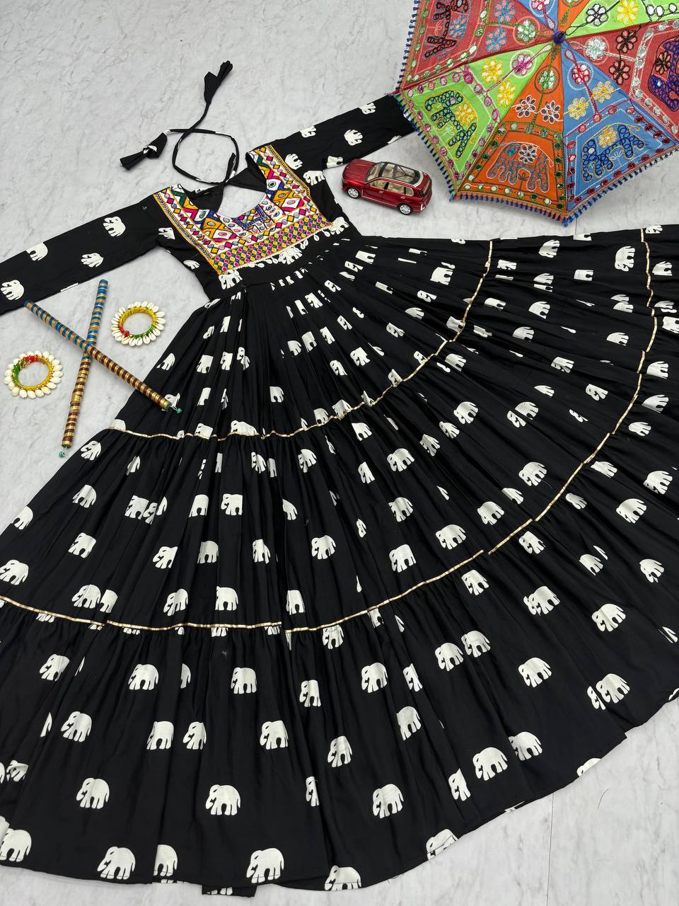 Pure Cotton Navratri Gown with Embroidery Gamathi Work