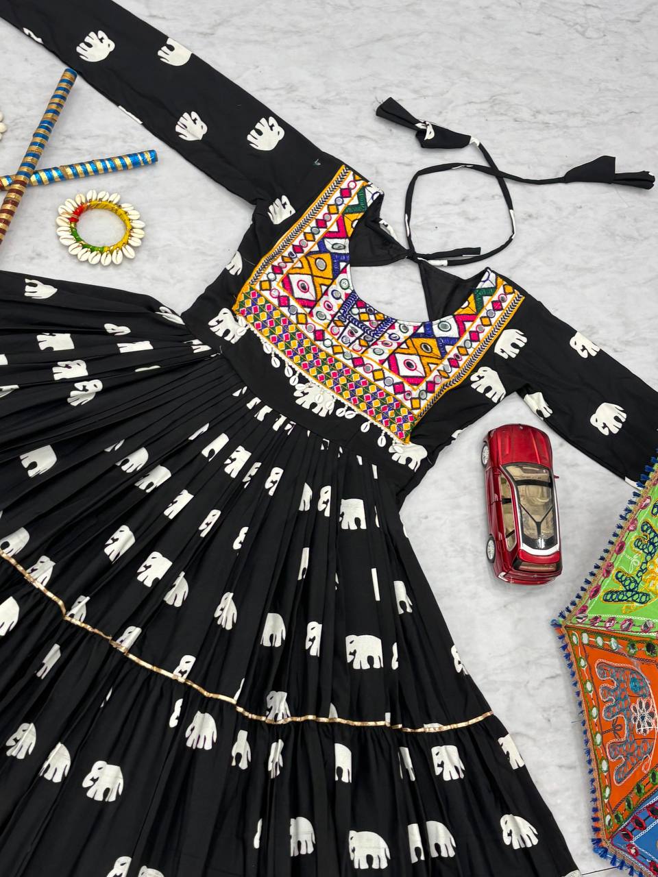 Pure Cotton Navratri Gown with Embroidery Gamathi Work