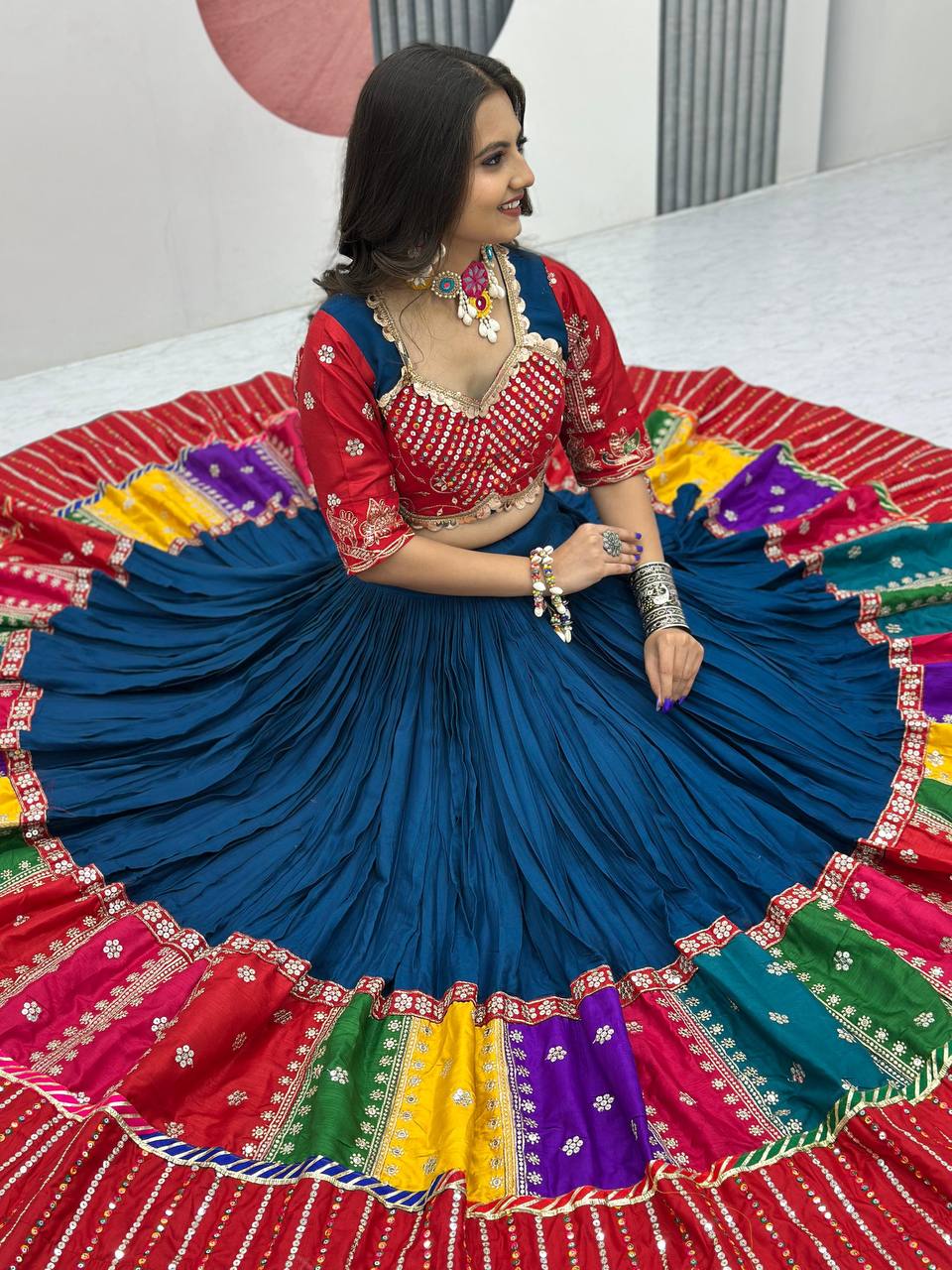 Unique Pure Cotton Navratri  Special Embroidery Sequence Work Red Color Chaniya Choli