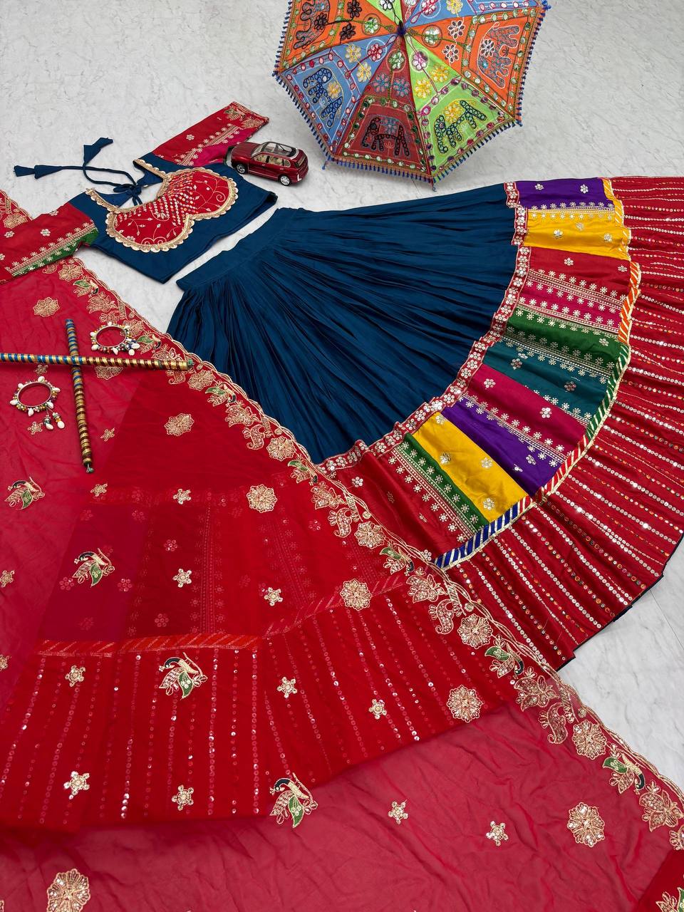 Unique Pure Cotton Navratri  Special Embroidery Sequence Work Red Color Chaniya Choli