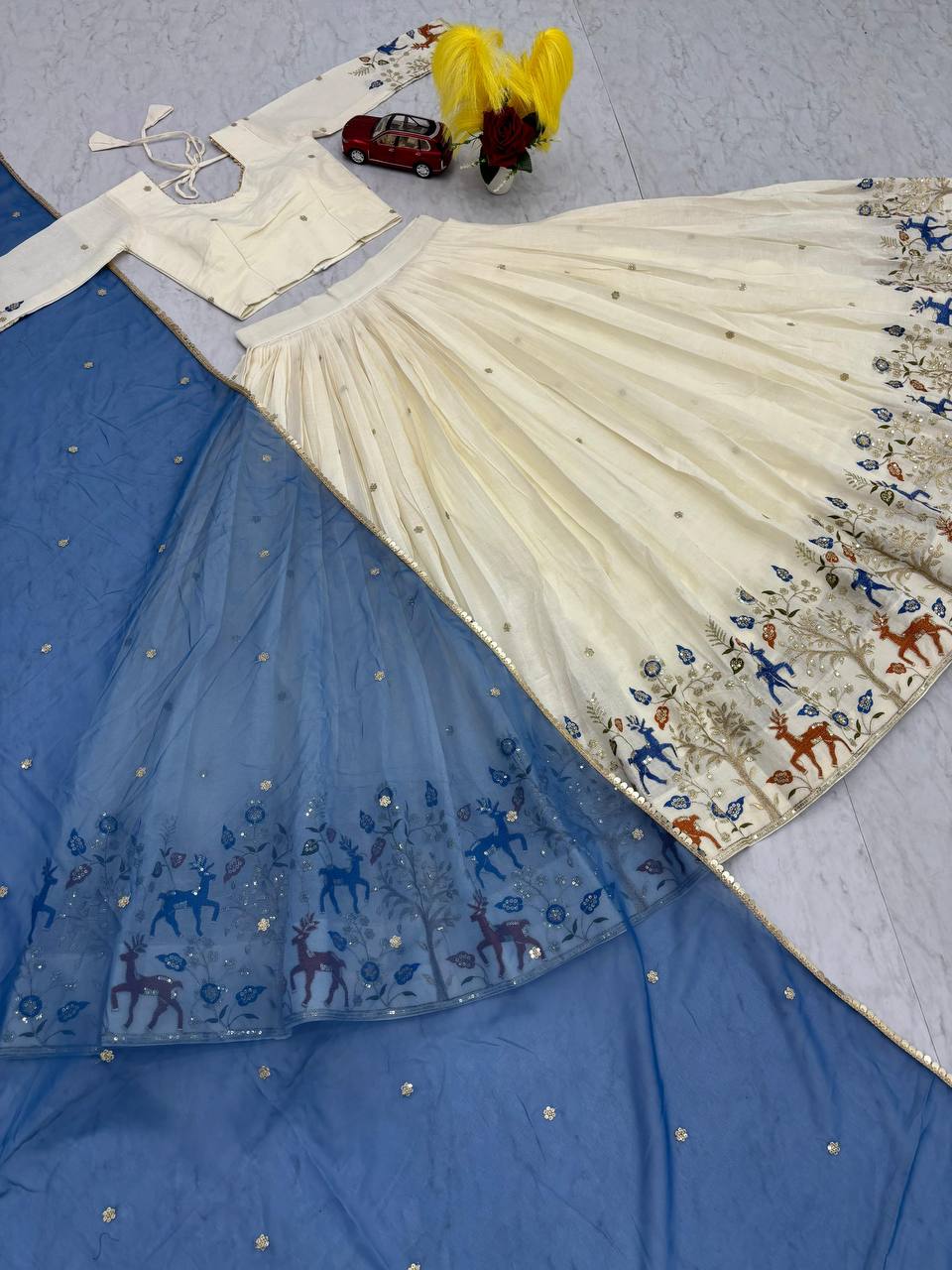 Embellished Sequence Work white Color Navratri Special  Lehenga Choli