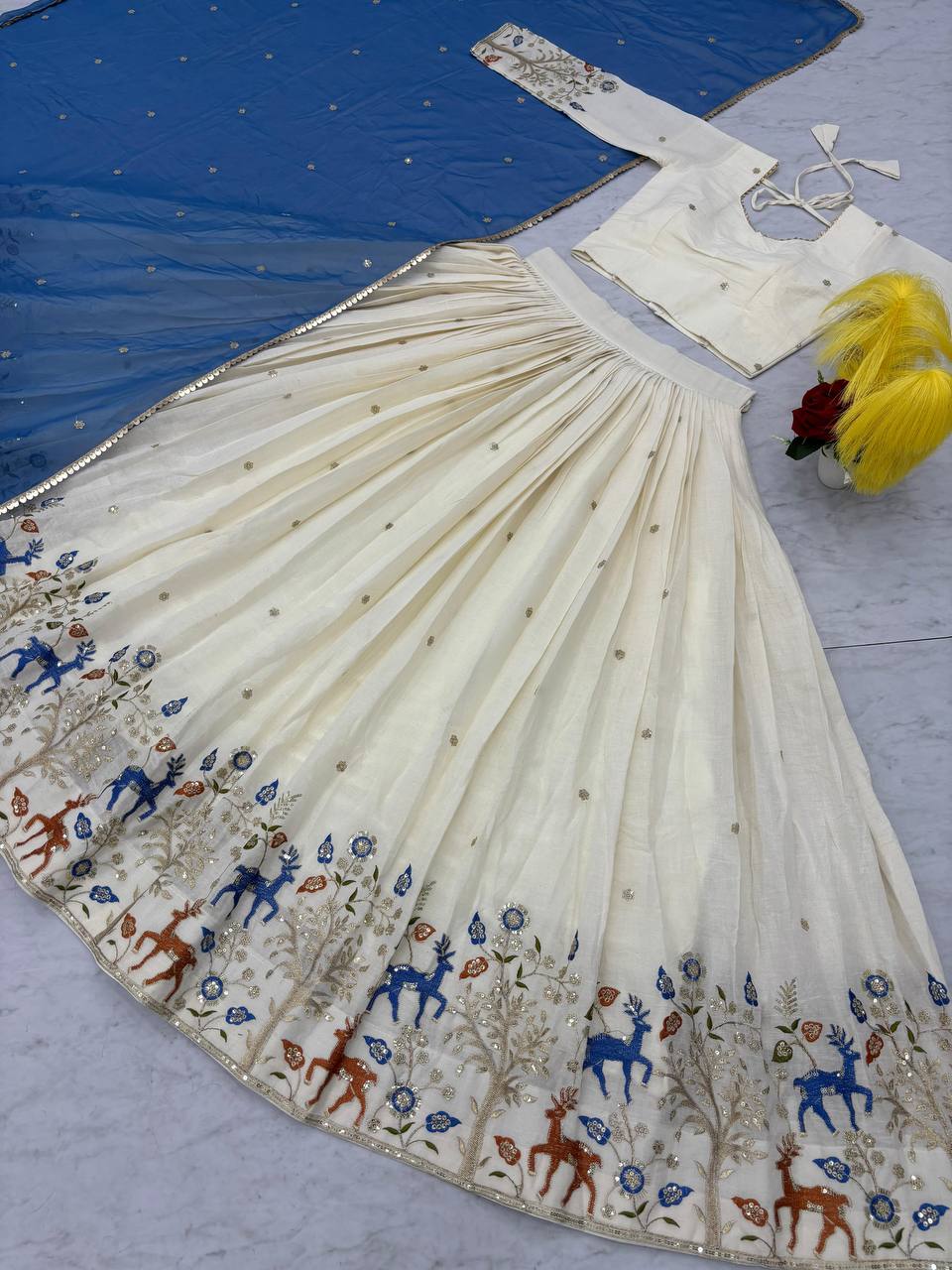 Embellished Sequence Work white Color Navratri Special  Lehenga Choli