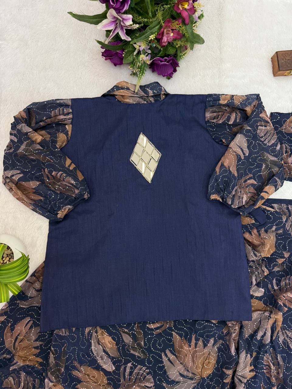 Luxuriant Embroidery Work Blue  Color Ready To Wear Saree