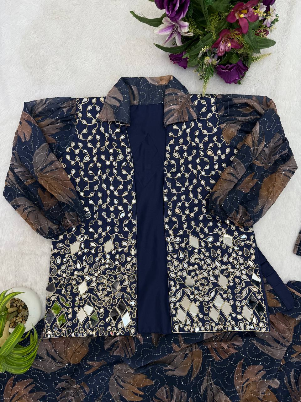 Luxuriant Embroidery Work Blue  Color Ready To Wear Saree