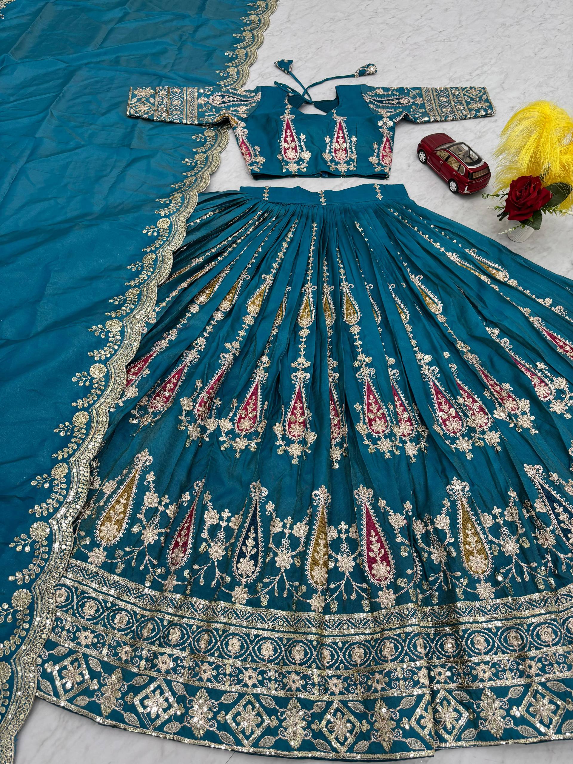 Ravishing Teal Green Simmer Sequence Lehenga Choli