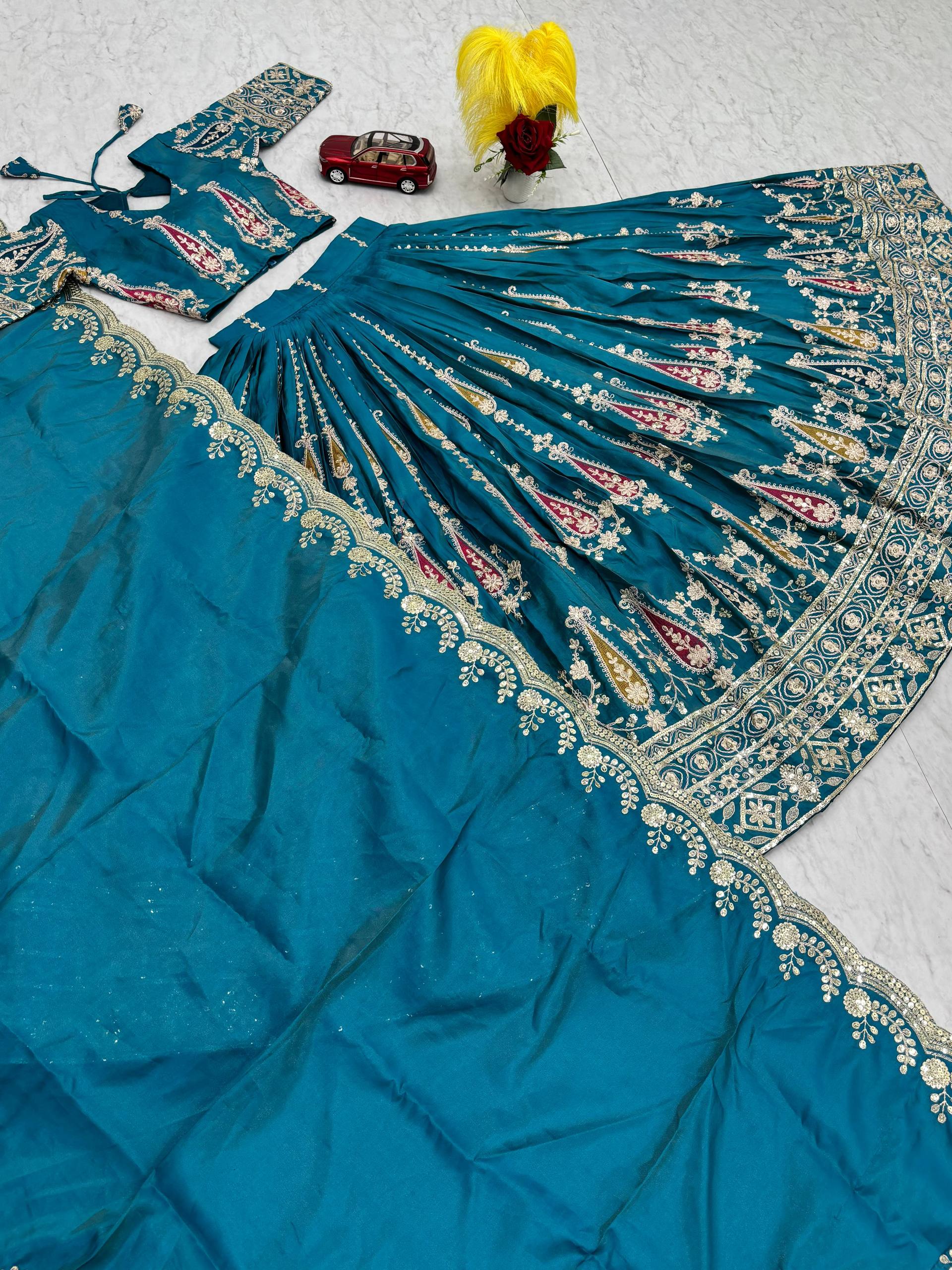 Ravishing Teal Green Simmer Sequence Lehenga Choli