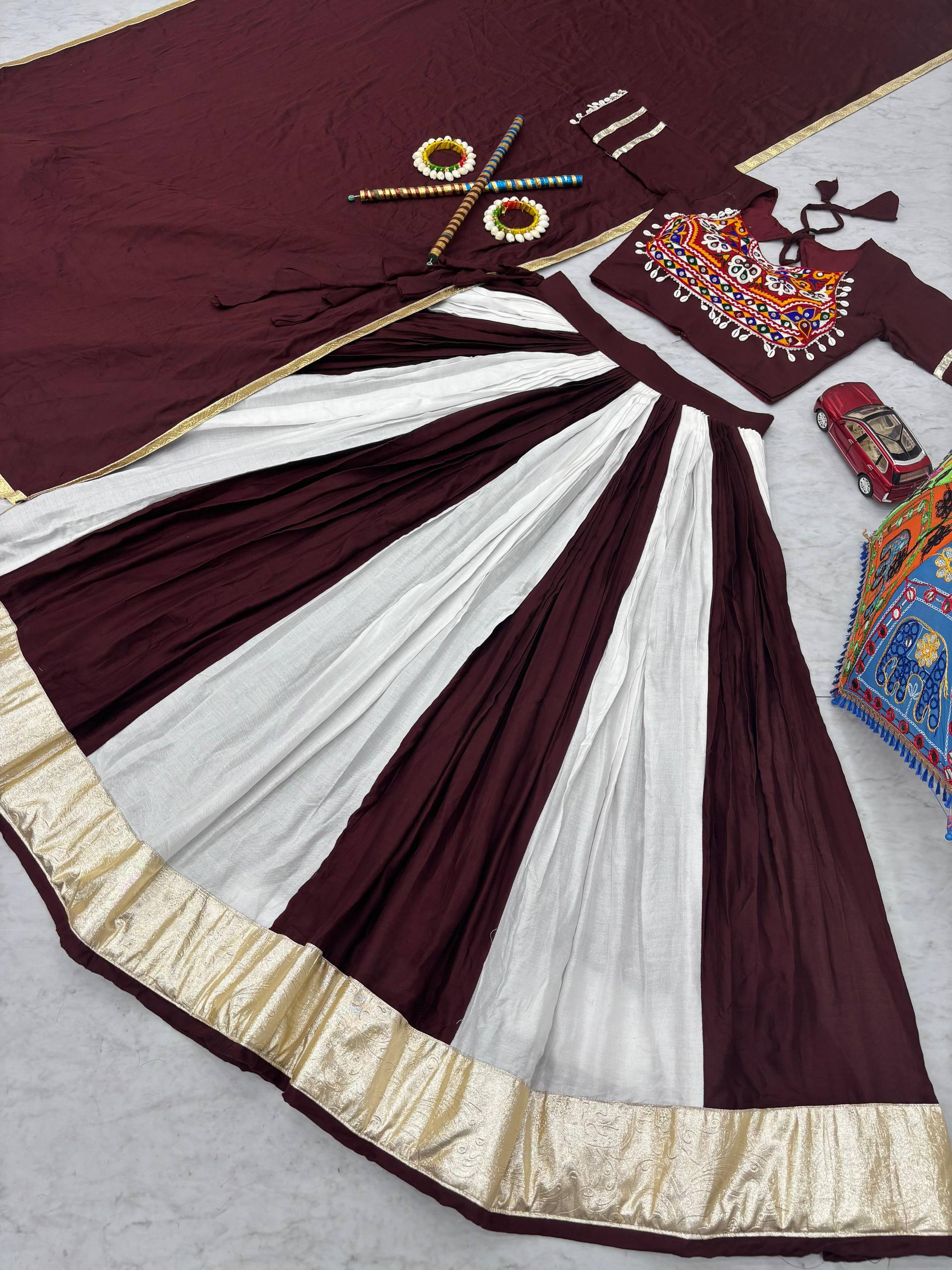 Precious Brown Cotton Gamathi Work Lehenga Choli For Navratri