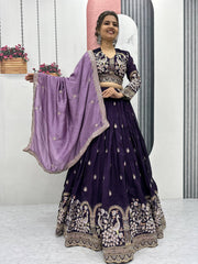 Marvelous Purple Vichitra Silk Embroidery Lehenga Choli
