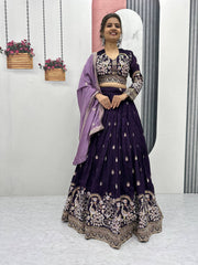 Marvelous Purple Vichitra Silk Embroidery Lehenga Choli