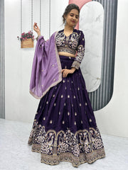 Marvelous Purple Vichitra Silk Embroidery Lehenga Choli