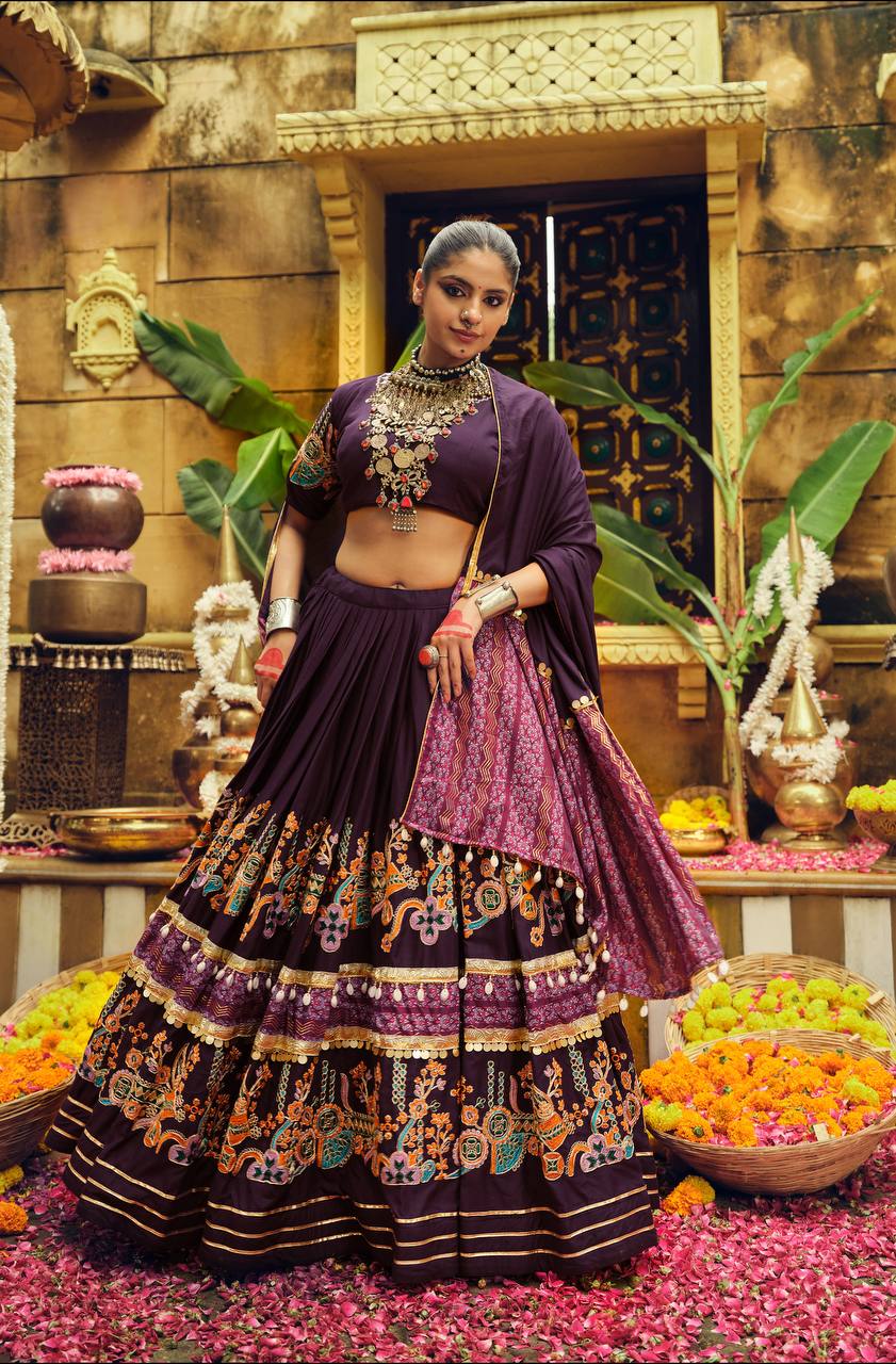 Ravishing Teal Blue Rayon With Foil Print Lehenga Choli