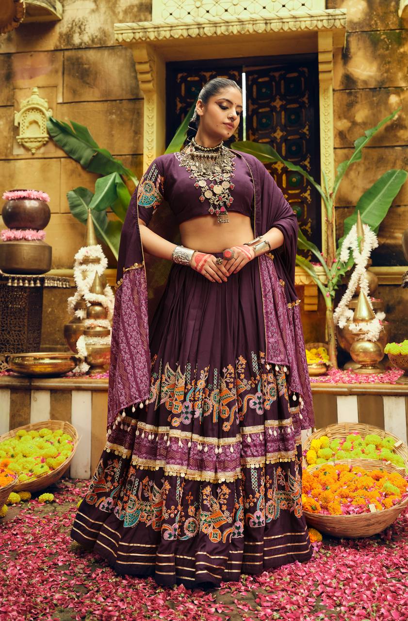 Ravishing Teal Blue Rayon With Foil Print Lehenga Choli